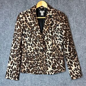 Vintage Cache leopard blazer sz 2 SMALL lined pockets button front mafia wife